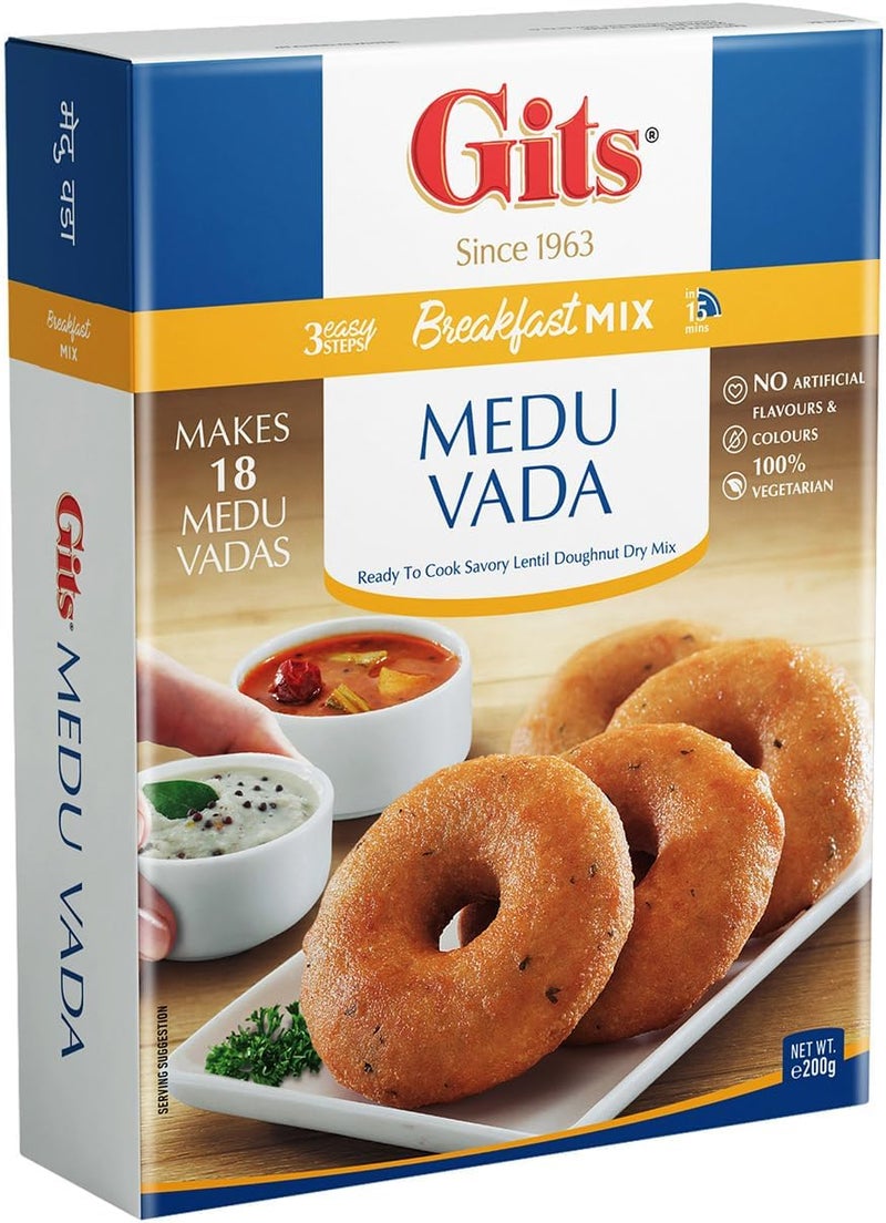 Gits Medu Vada Mix - Ready to Cook Savory Lentil Doughnut Dry Mix, 200g - Image 1